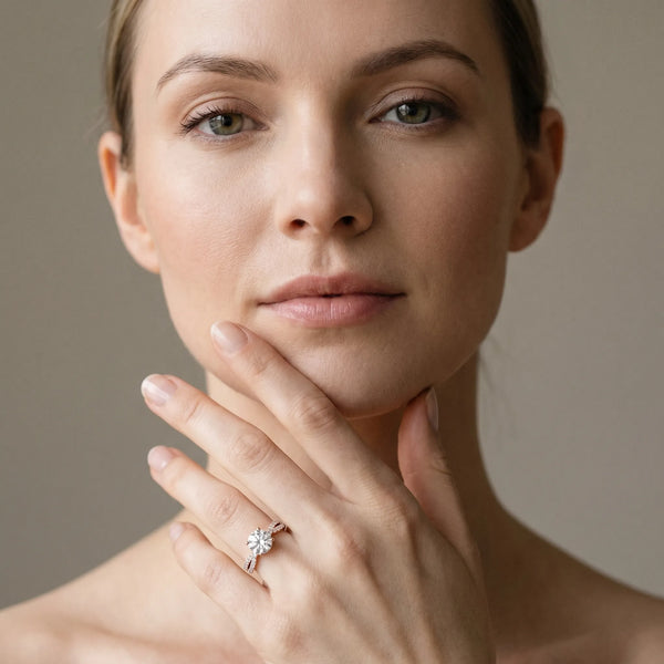 Rose gold Round Solitaire Twist Pave Diamond Engagement Ring with Prong Setting