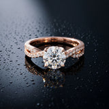 Rose gold Round Solitaire Twist Pave Diamond Engagement Ring with Prong Setting_18