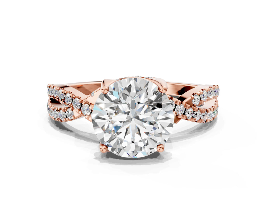 Rose gold Round Solitaire Twist Pave Diamond Engagement Ring with Prong Setting_19