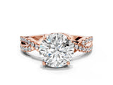 Rose gold Round Solitaire Twist Pave Diamond Engagement Ring with Prong Setting_19