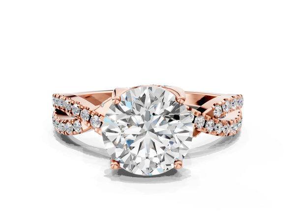 Rose gold Round Solitaire Twist Pave Diamond Engagement Ring with Prong Setting