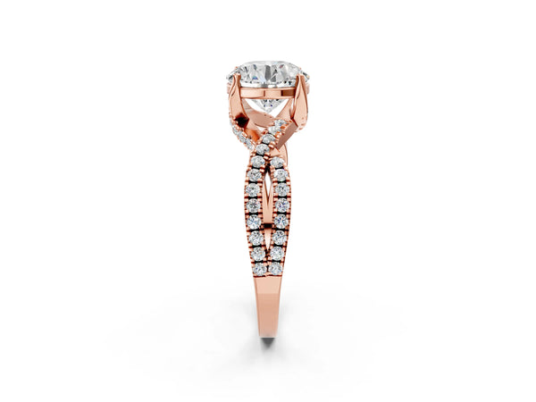 Rose gold Round Solitaire Twist Pave Diamond Engagement Ring with Prong Setting