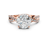 Rose gold Round Solitaire Twist Pave Diamond Engagement Ring with Prong Setting_59