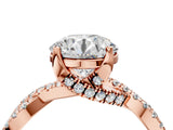 Rose gold Round Solitaire Twist Pave Diamond Engagement Ring with Prong Setting_63