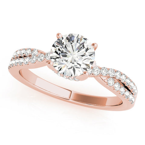 Rose gold Round Solitaire Twist Pave Diamond Engagement Ring with Prong Setting