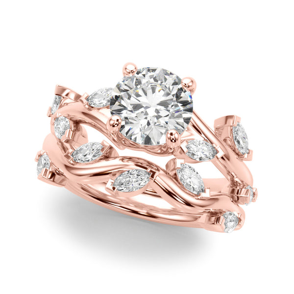 Rose gold Pear Cut Solitaire Twisted Band Marquise Accent Prong Setting Ring