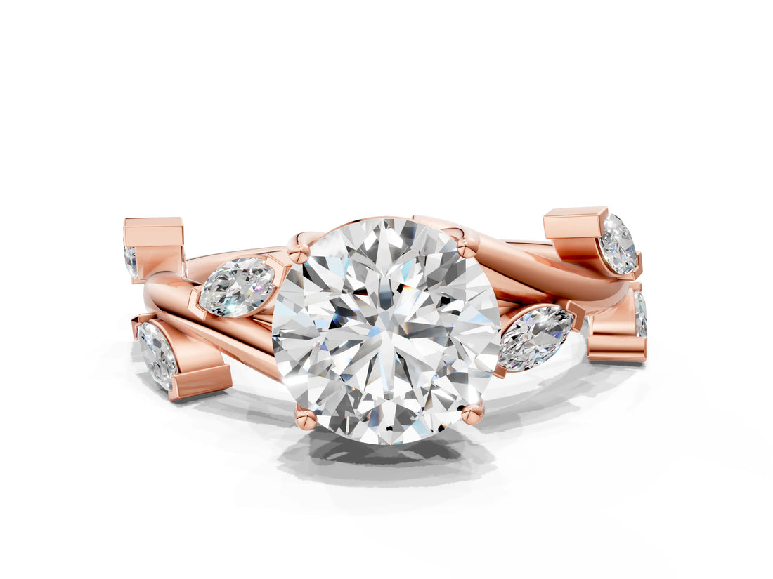 Rose gold Round Solitaire Twisted Band Marquise Accent Prong Setting Ring_15