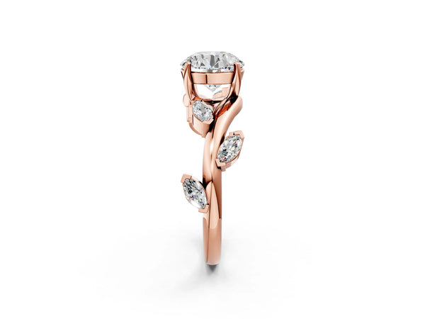 Rose Gold Round Marquise Accent Twisted Engagement Ring Setting