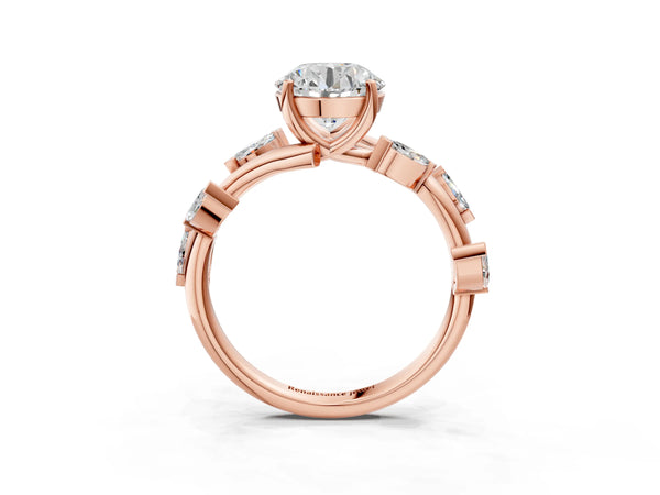 Rose Gold Round Marquise Accent Twisted Engagement Ring Setting