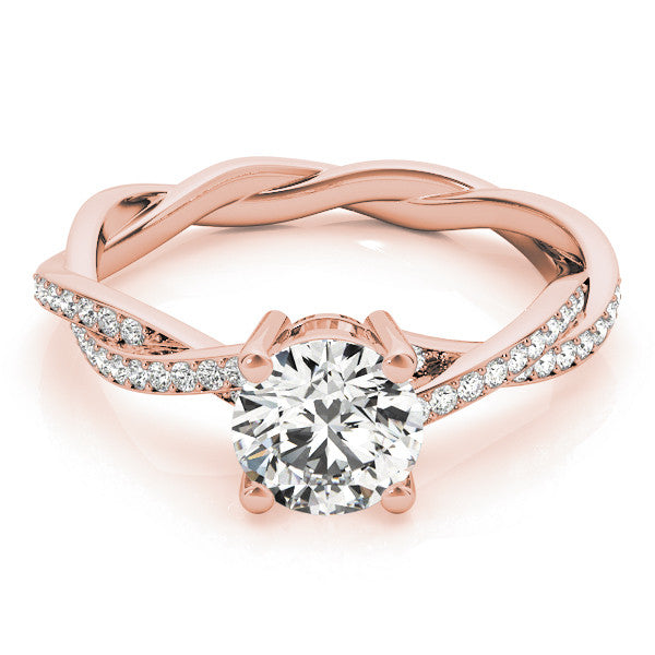Rose gold Round Solitaire Twisted Band Pavé Diamond Ring 1