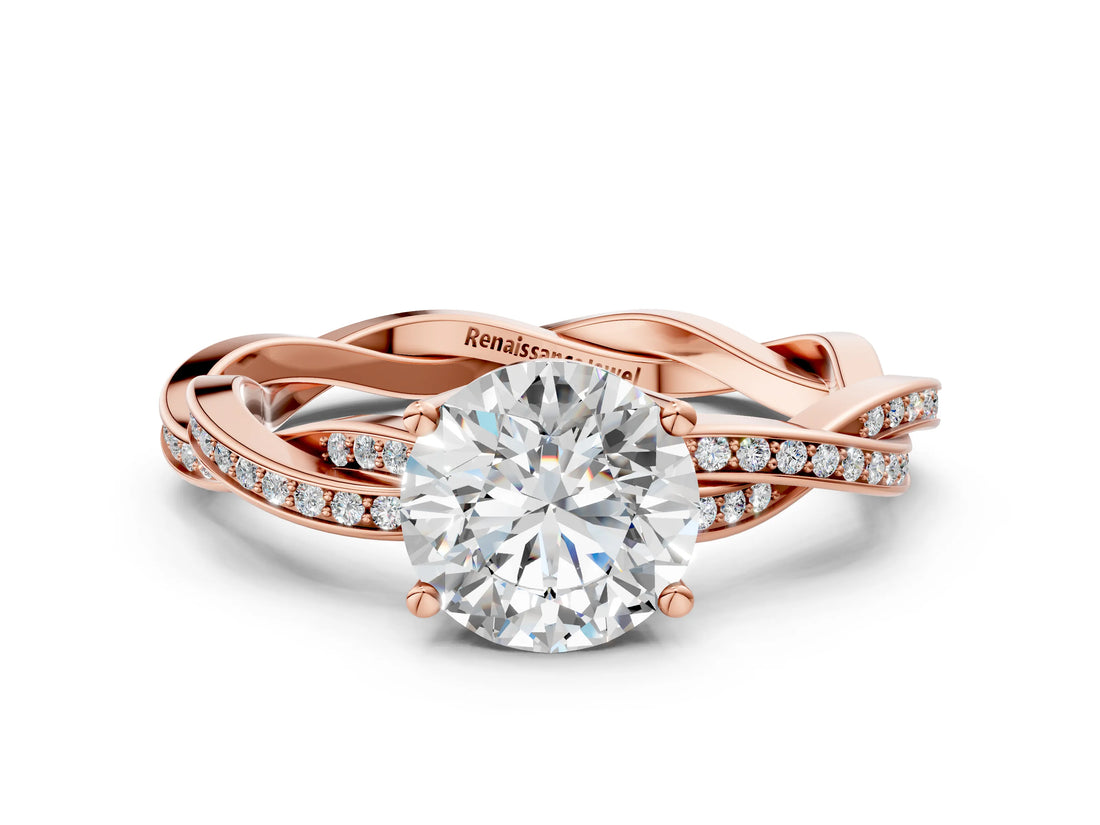 Rose gold Round Solitaire Twisted Band Pavé Diamond Ring_12