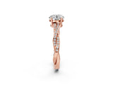 Rose gold Round Solitaire Twisted Band Pavé Diamond Ring_14