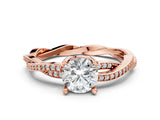 Rose gold Round Solitaire Twisted Band Pavé Diamond Ring_42
