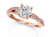 Rose gold Round Solitaire Twisted Band Pavé Diamond Ring_43