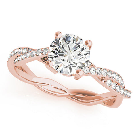 Rose gold Round Solitaire Twisted Band Pavé Diamond Ring