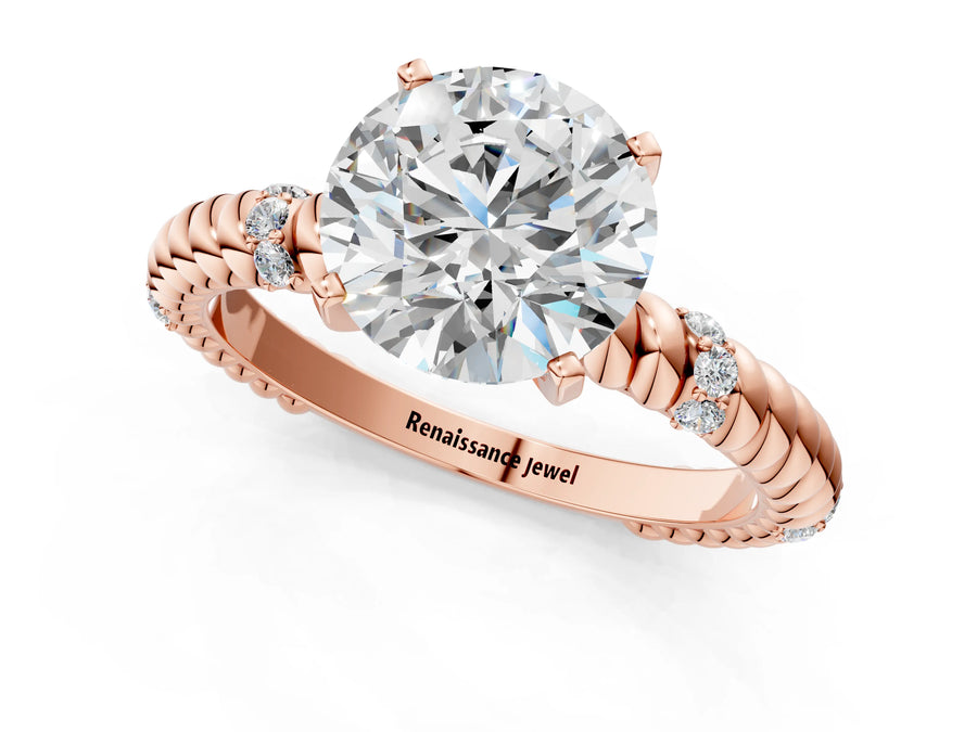 Rose gold Round Solitaire Twisted Band Prong Set Engagement Ring