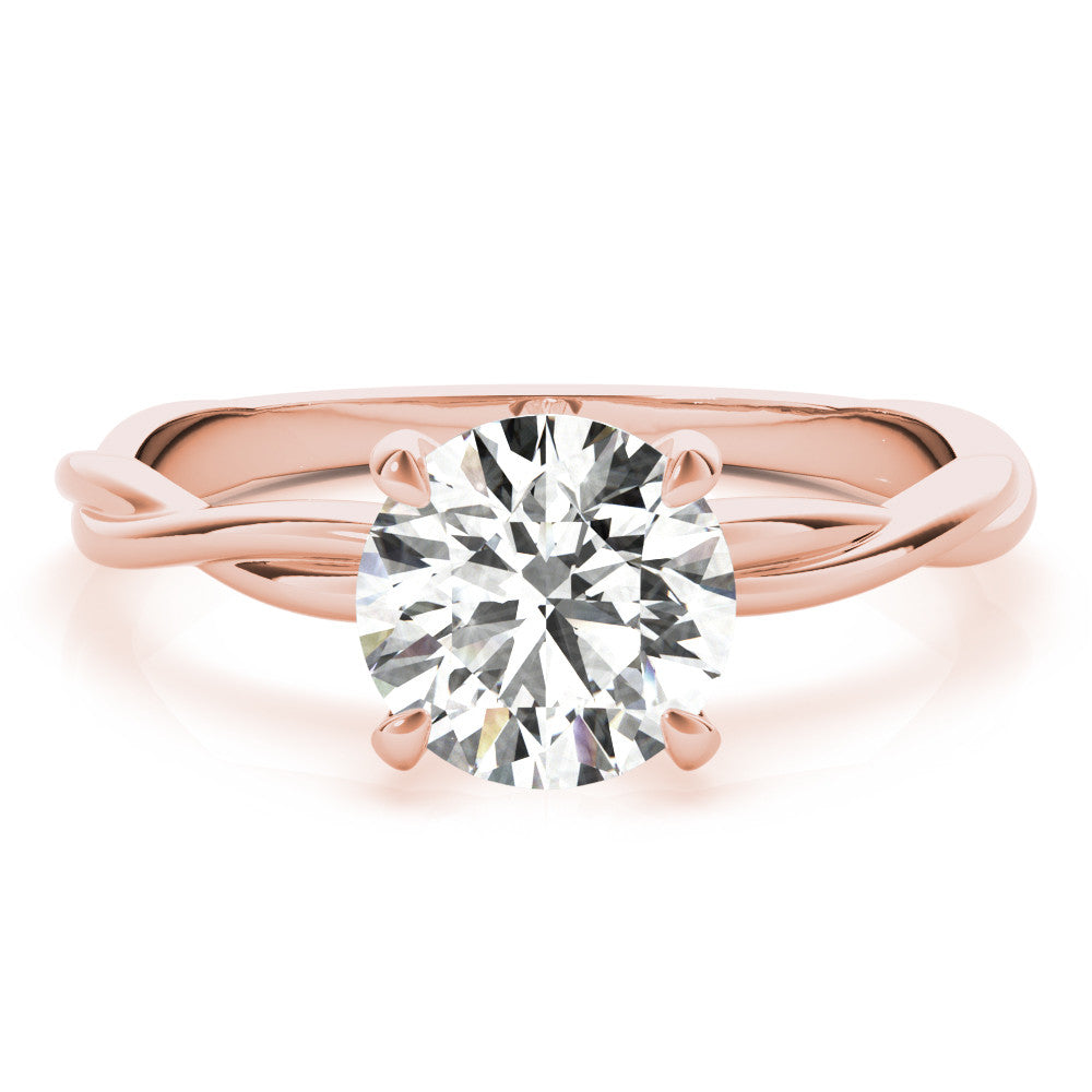 Rose gold Round Solitaire Twisted Band Ring with Four-Prong Setting 1