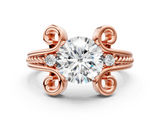Rose gold Round Solitaire Twisted Band Scroll Prong Ring_3