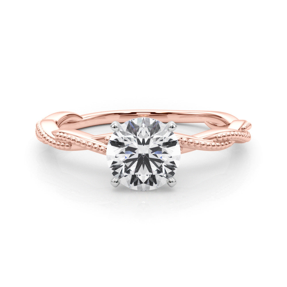 Rose gold Round Solitaire Twisted Band with Bead Prong Setting 1