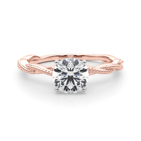 Rose gold Round Solitaire Twisted Band with Bead Prong Setting 1