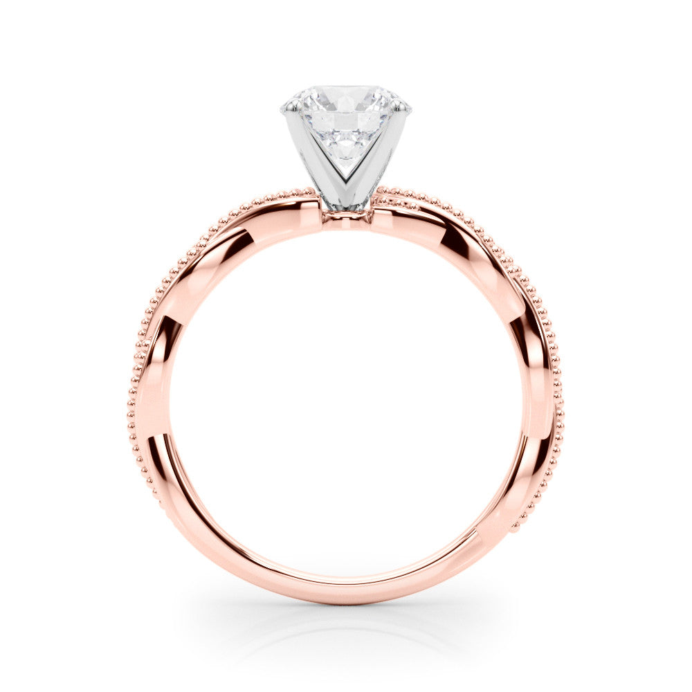 Rose gold Round Solitaire Twisted Band with Bead Prong Setting 2