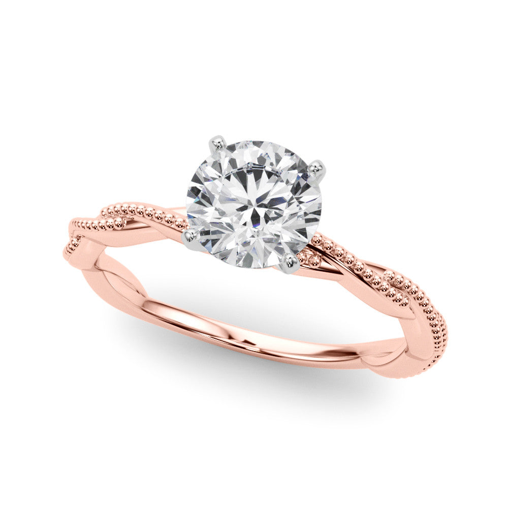 Rose gold Round Solitaire Twisted Band with Bead Prong Setting