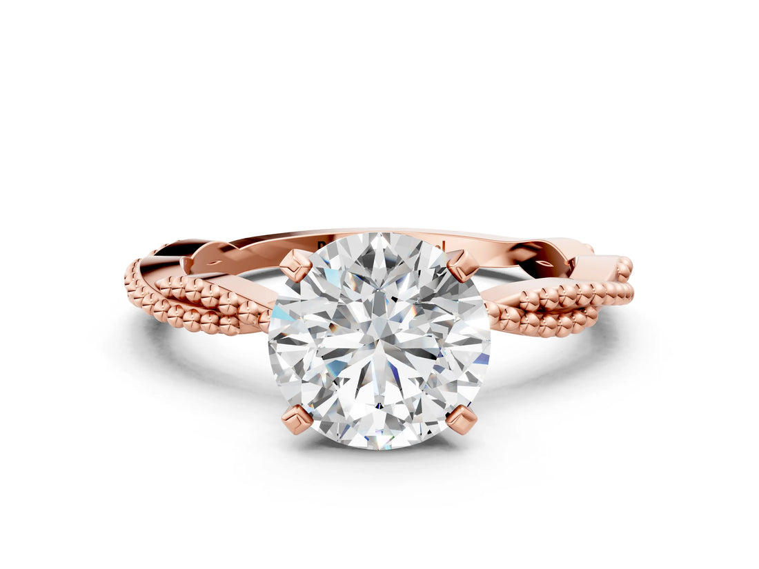 Rose gold Round Solitaire Twisted Band with Bead Prong Setting_380