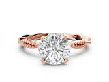 Rose gold Round Solitaire Twisted Band with Bead Prong Setting_380