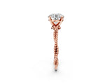 Rose gold Round Solitaire Twisted Band with Bead Prong Setting_382