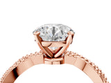 Rose gold Round Solitaire Twisted Band with Bead Prong Setting_384
