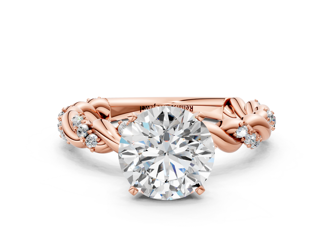 Rose gold Round Solitaire Twisted Band with Pavé Accents and Four-Prong Setting_24