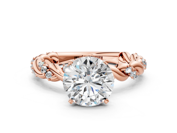 Rose gold Round Cut Diamond Solitaire Ring with Twisted Band and Pavé Accents