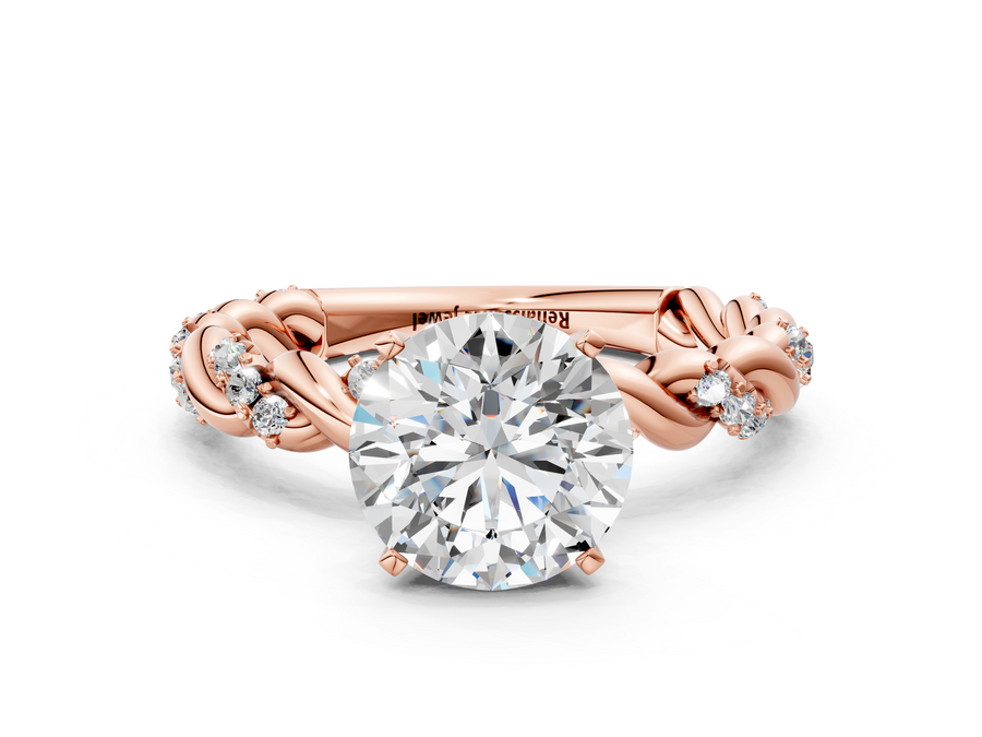 Rose gold Round Cut Diamond Solitaire Ring with Twisted Band and Pavé Accents