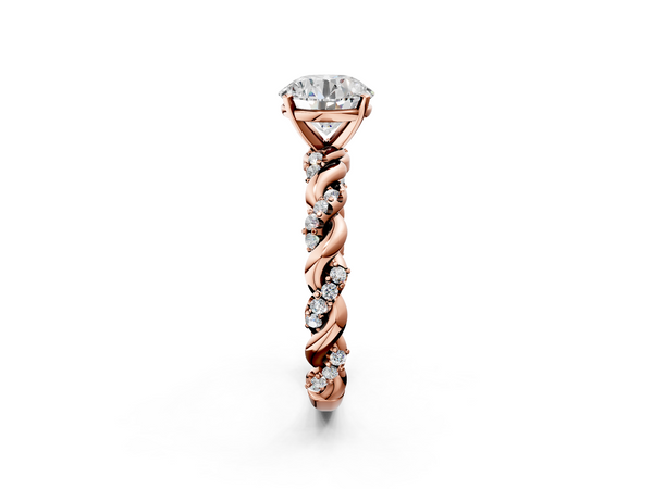 Rose gold Round Cut Diamond Solitaire Ring with Twisted Band and Pavé Accents