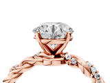 Rose gold Round Solitaire Twisted Band with Pavé Accents and Four-Prong Setting_28