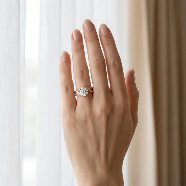 Rose gold Round Solitaire Twisted Band with Prong Setting