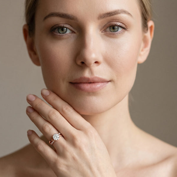 Rose gold Round Solitaire Twisted Band with Prong Setting