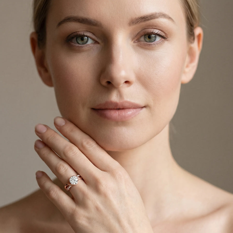 Rose gold Round Solitaire Twisted Band with Prong Setting