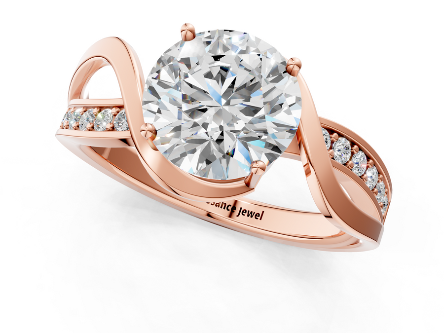 Rose gold Round Solitaire Twisted Band with Prong Setting