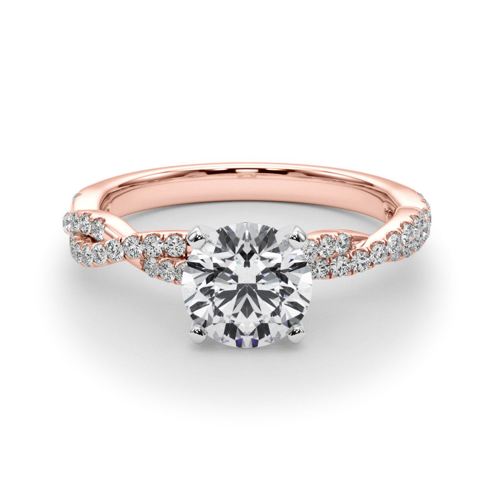 Rose gold Round Solitaire Twisted Pave Band with Four-Prong Setting 1