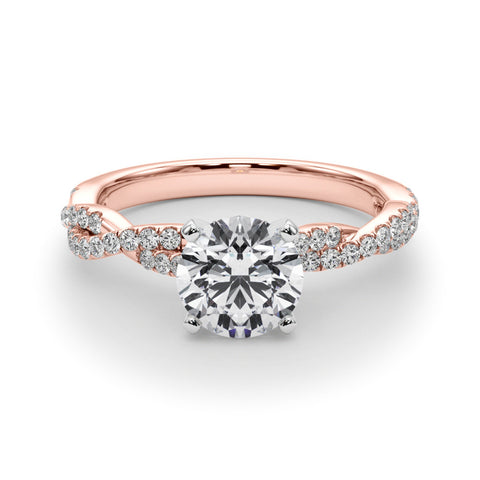 Rose gold Round Solitaire Twisted Pave Band with Four-Prong Setting 1