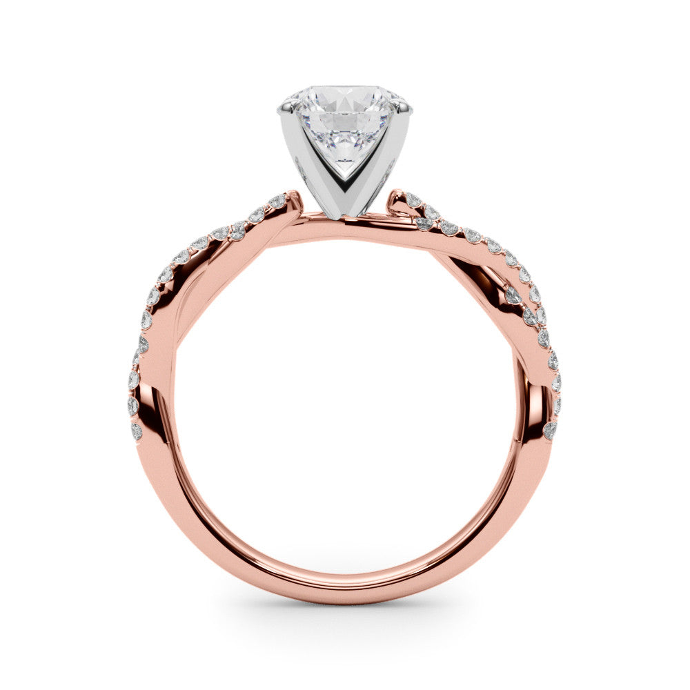 Rose gold Round Solitaire Twisted Pave Band with Four-Prong Setting 2