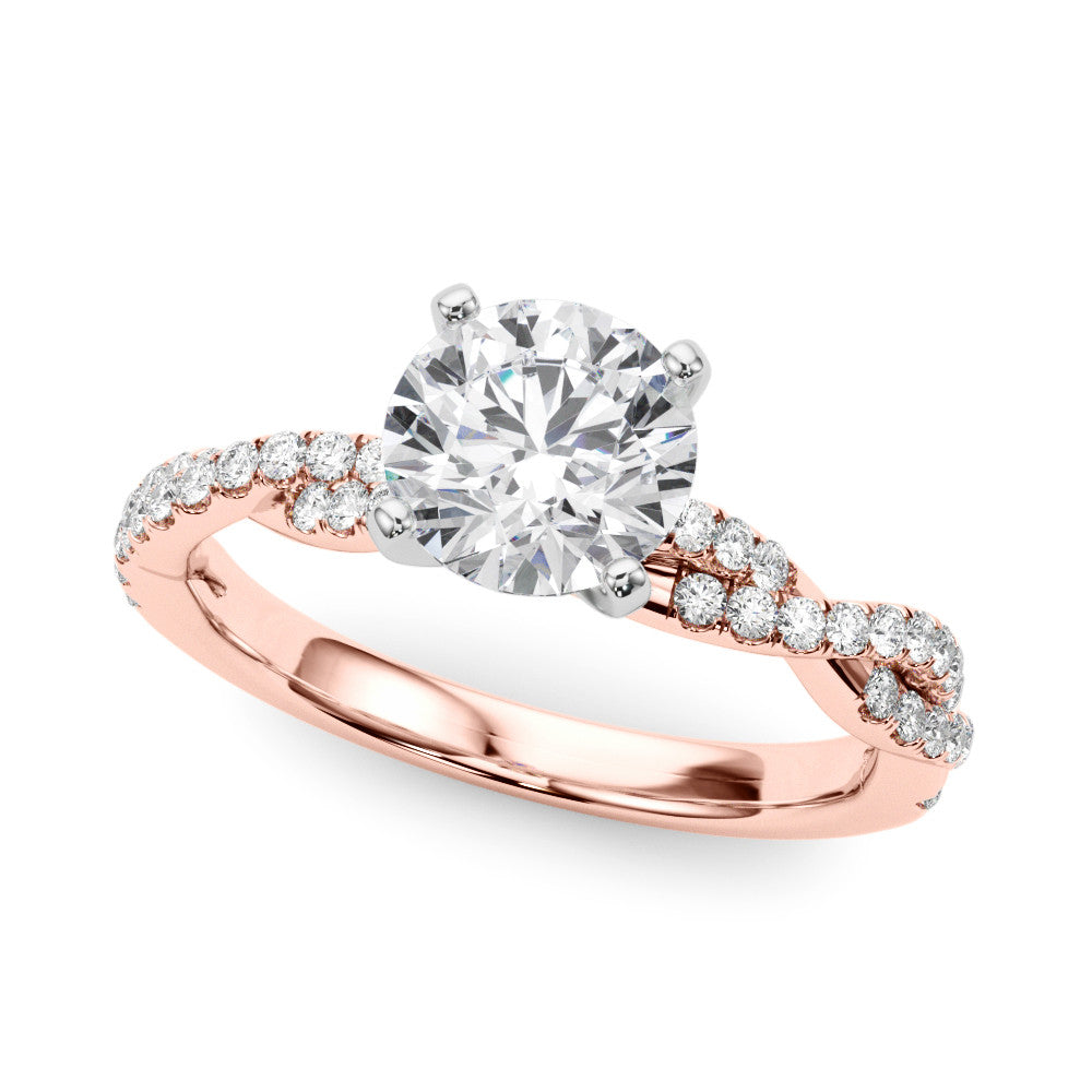 Rose gold Round Solitaire Twisted Pave Band with Four-Prong Setting