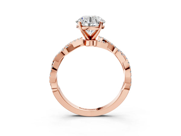 Rose gold Round Solitaire Twisted Pave Band with Four-Prong Setting