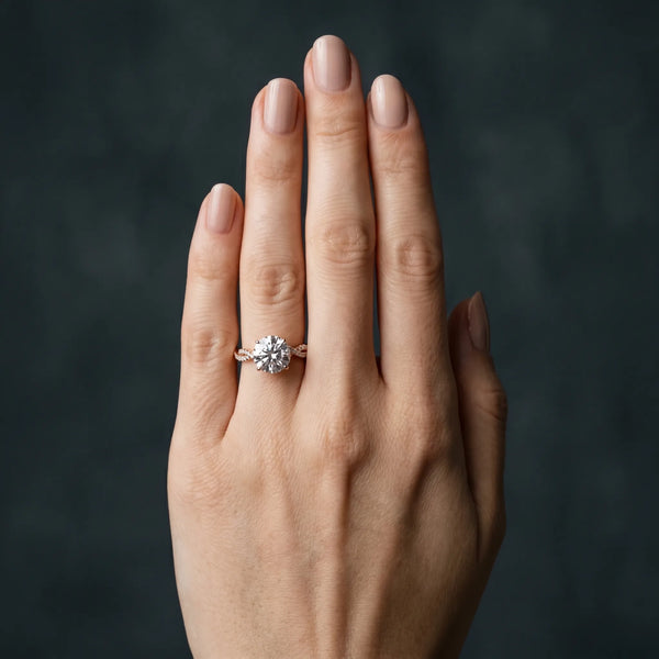 Rose gold Round Solitaire Twisted Pave Band with Four-Prong Setting