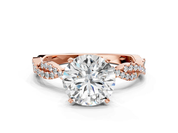 Rose gold Round Solitaire Twisted Pave Band with Four-Prong Setting
