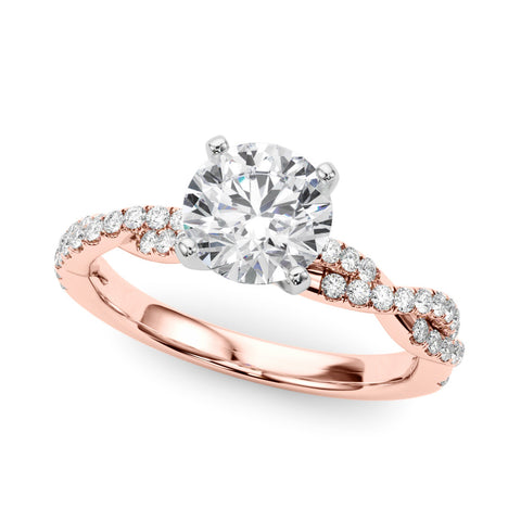 Rose gold Round Solitaire Twisted Pave Band with Four-Prong Setting