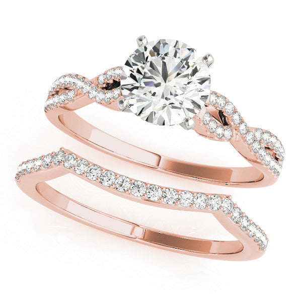 Rose gold Round Solitaire Twisted Pave Diamond Engagement Ring with Four-Prong Setting 1