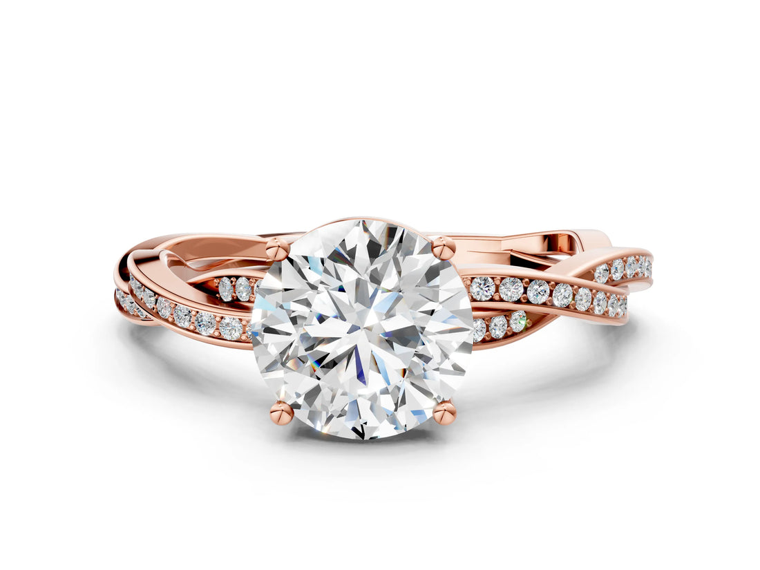 Rose gold Round Solitaire Twisted Pave Diamond Ring with Four-Prong Setting_103