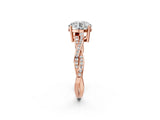 Rose gold Round Solitaire Twisted Pave Diamond Ring with Four-Prong Setting_105